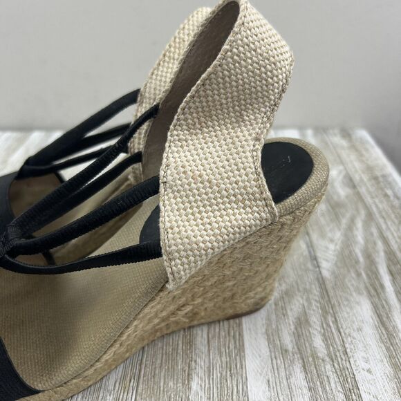 Adrienne Vittadini Shoes Wedge Espadrilles Black Tan Stretch 8.5 - Picture 2 of 10